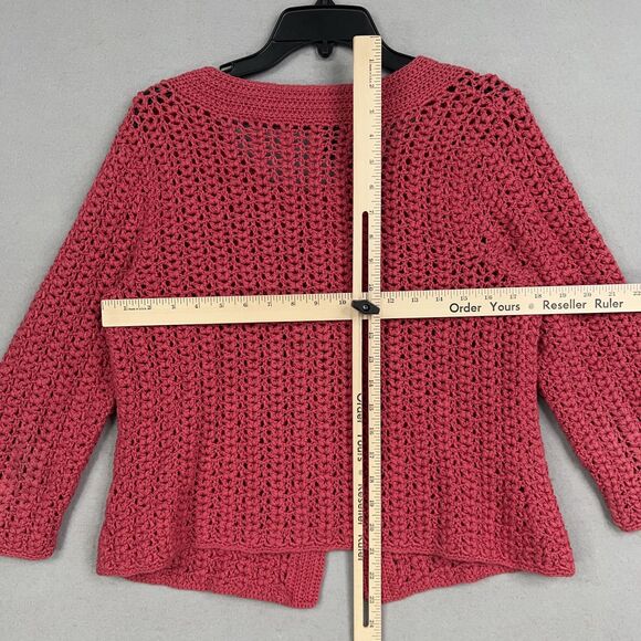 Talbots Sweater Womens Small Pink Hand Knit Cardigan Crochet Coastal Cottage - Picture 8 of 12
